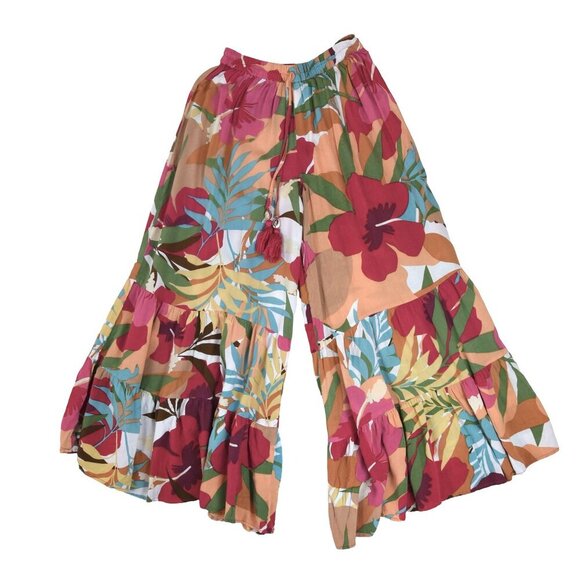 Free Destinations Floral Wide Leg Pants Size L Boho Islandcore Drawstring Shell - Picture 3 of 11